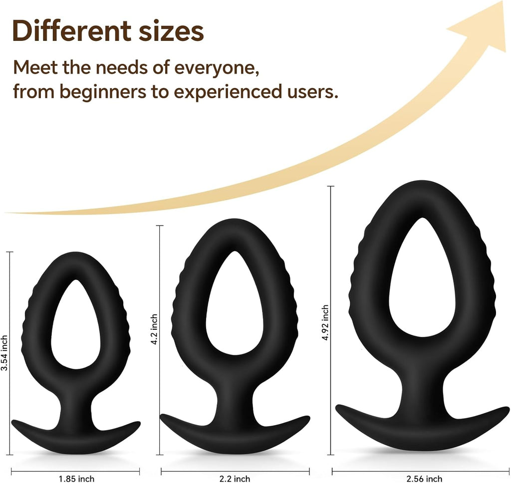 Three-piece anal plug set – hollow silicone anal plug set, suitable for beginners to advanced training, made of soft, flexible, and safe materials, with a conical design