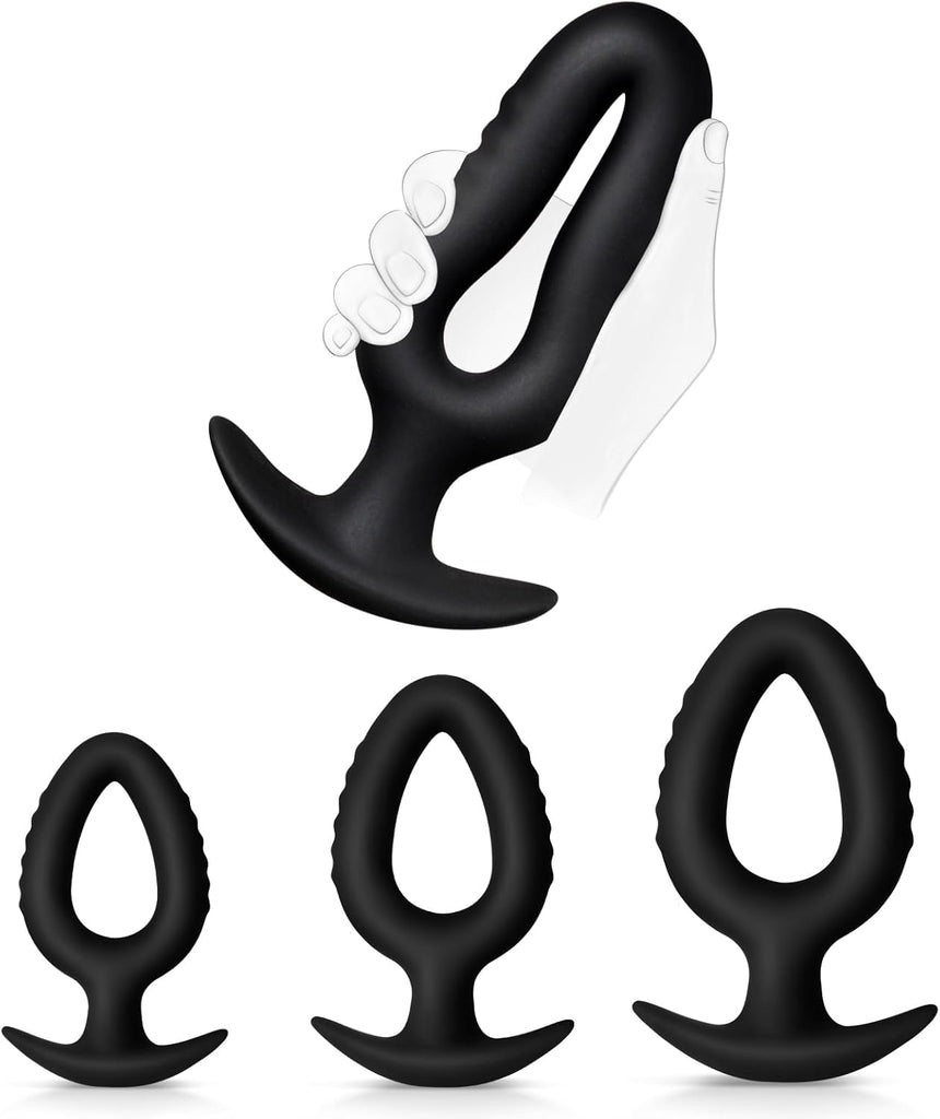 Three-piece anal plug set – hollow silicone anal plug set, suitable for beginners to advanced training, made of soft, flexible, and safe materials, with a conical design