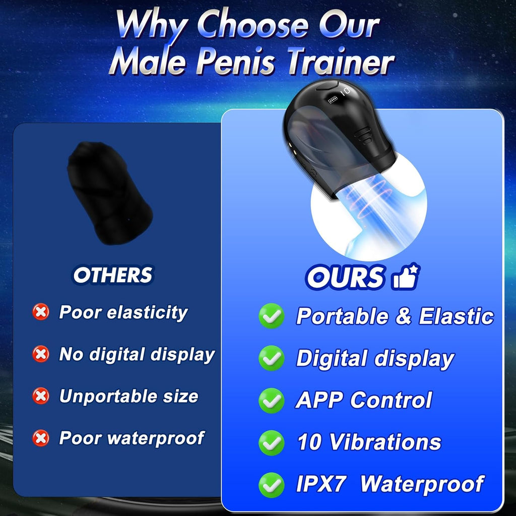 Adult Toys Male Masturbator Penis Stroker with LCD APP Control 10 Vibrating Modes, 360° Wrapping Glans Blowjob Trainer
