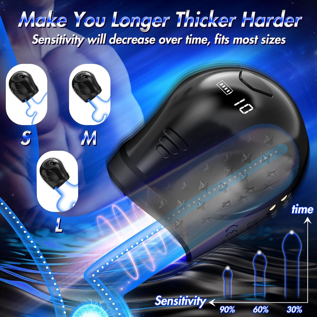 Adult Toys Male Masturbator Penis Stroker with LCD APP Control 10 Vibrating Modes, 360° Wrapping Glans Blowjob Trainer