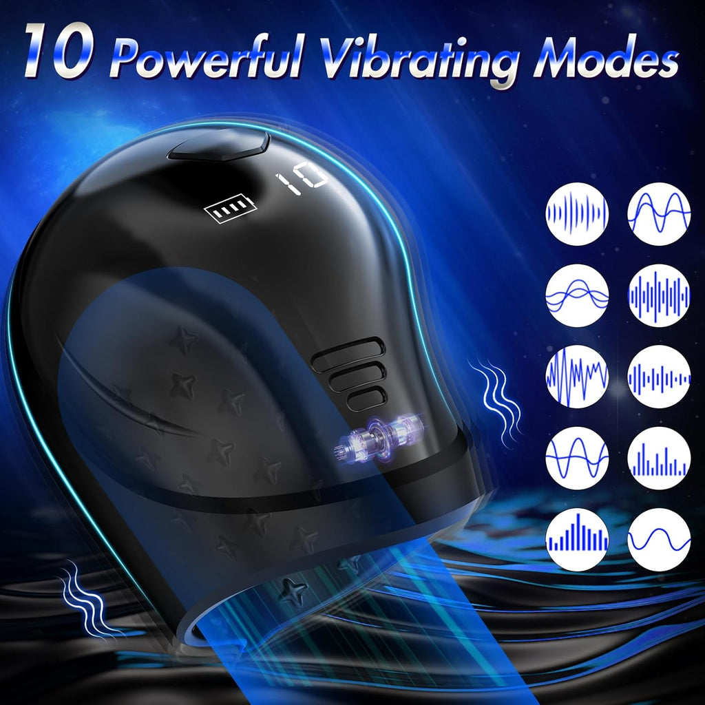 Adult Toys Male Masturbator Penis Stroker with LCD APP Control 10 Vibrating Modes, 360° Wrapping Glans Blowjob Trainer