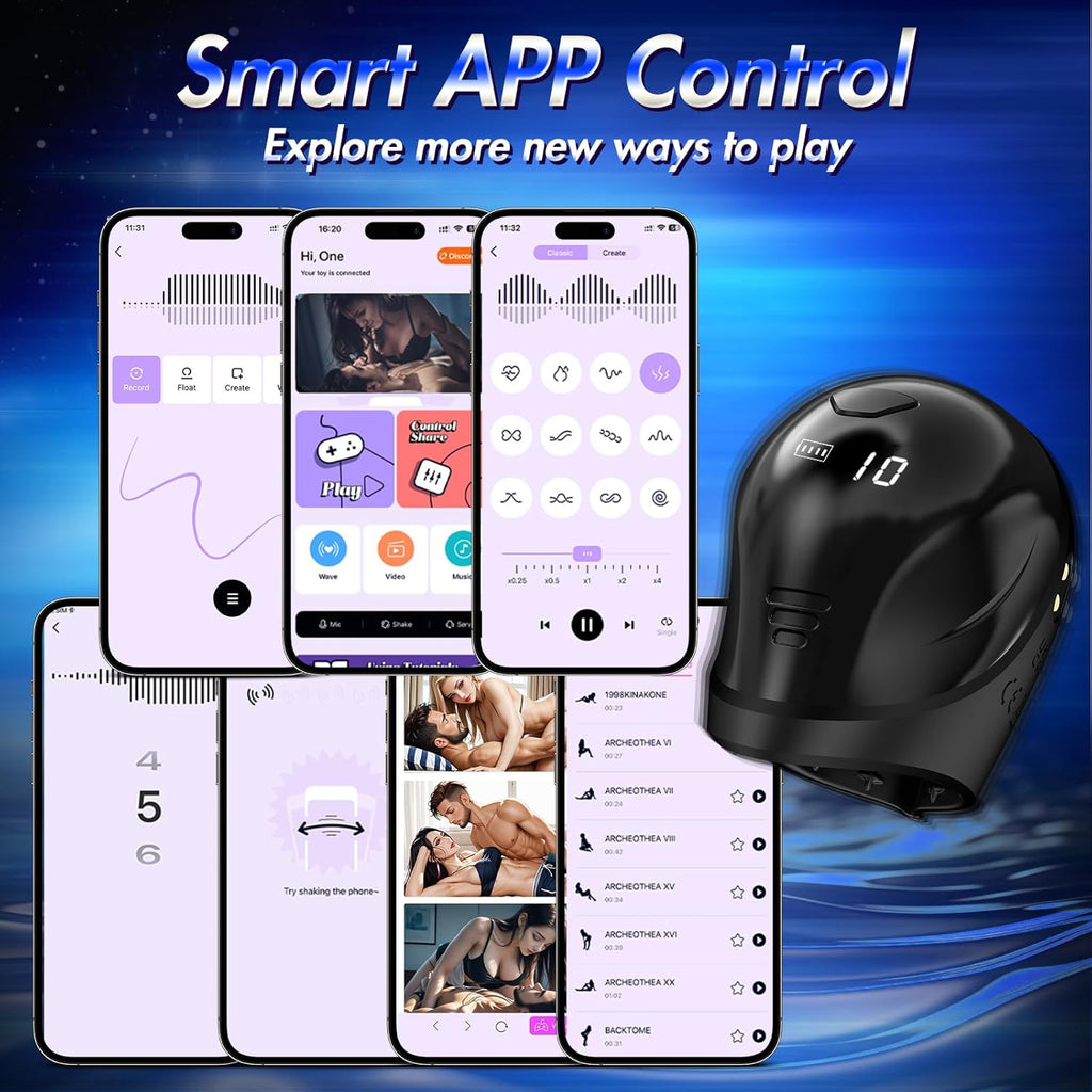 Adult Toys Male Masturbator Penis Stroker with LCD APP Control 10 Vibrating Modes, 360° Wrapping Glans Blowjob Trainer