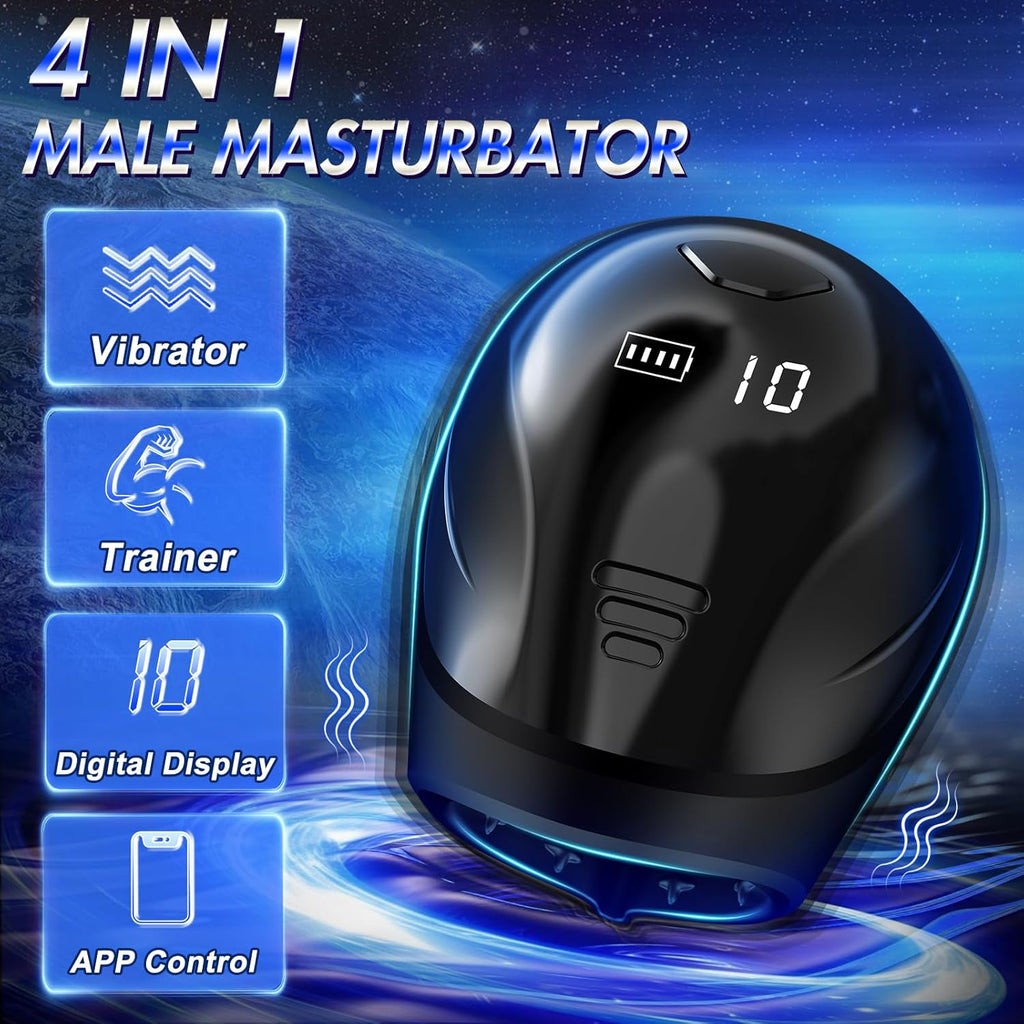 Adult Toys Male Masturbator Penis Stroker with LCD APP Control 10 Vibrating Modes, 360° Wrapping Glans Blowjob Trainer