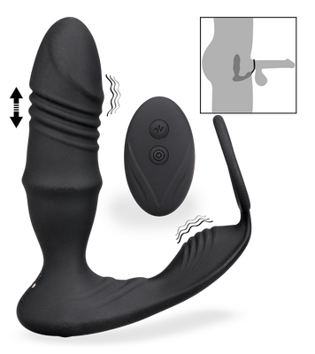 Clark thrusting and vibrating butt plug with cock ring