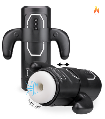 Furious vibrating thrusting and sucking masturbator with handles