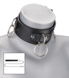 Leather bondage three-ring collar with chain lead