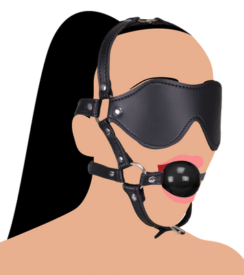 Leather Gag Harness with Blindfold