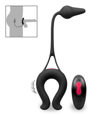 Lucifer vibrating cock ring with butt plug