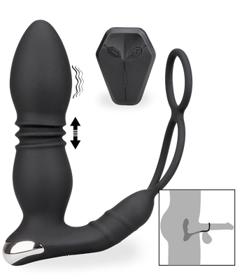 Paolo vibrating and thrusting anal plug with double cockring